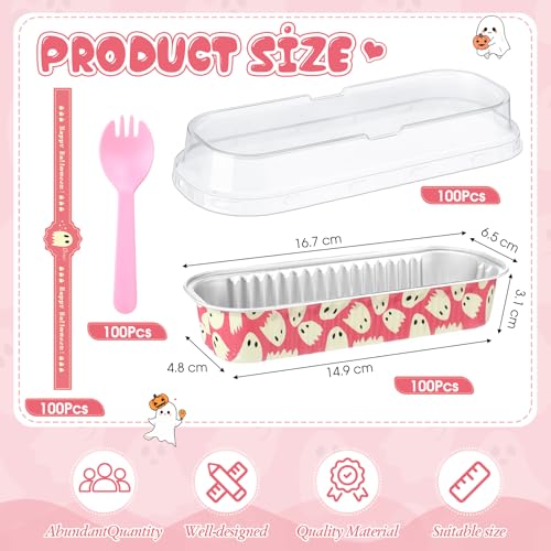 Mini Loaf Pans with Lids and Spoons - Ghost, 100 Pcs Set