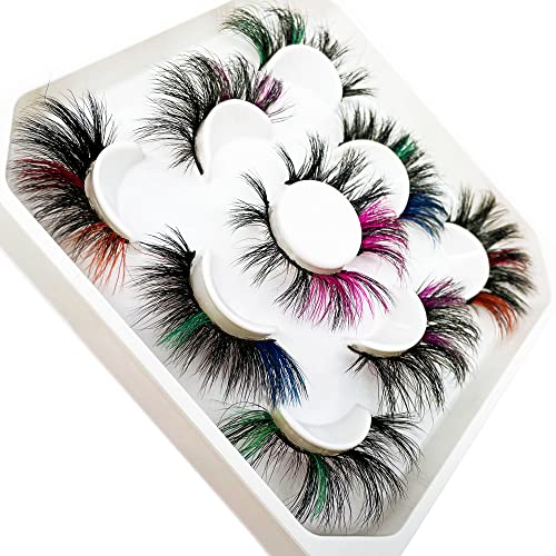 Colored Mink False Eyelashes 22mm Long Dramatic Fake Lashes 5 Pairs - Color Mink