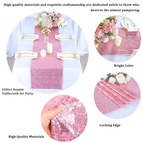 Sequin Table Runner 12x108 Inches Pink Glitter Overlay for Wedding Party - Pack of 2
