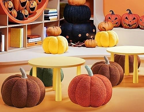 Halloween Pumpkin Throw Pillows Set - 3 Plush Teddy Fleece Cushions for Home Decor