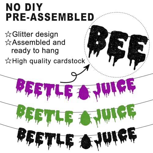 Halloween Party Banner Decorations Glitter Beetle Theme Pre-Strung Banner for Kids Adults
