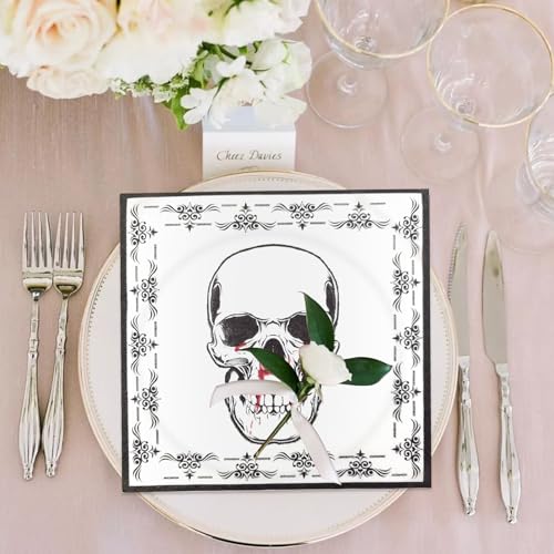 Halloween Skull Paper Napkins - Small 100 Pack Disposable Party Table Decor