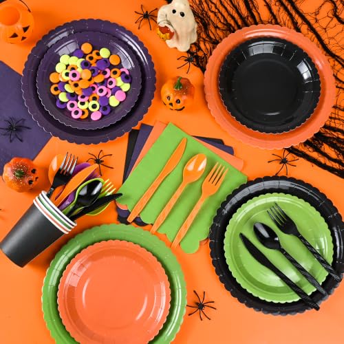 Halloween Party Plates and Napkin Set - 336 Pcs for 48 Guests - Gradient Scalloped Tableware