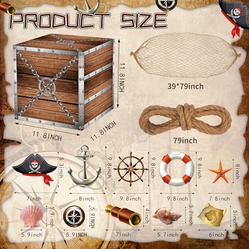 Wood Pirate Party Decorations Set - Imitation Wooden Treasure Chests, Fishing Net & Rope - Adult Halloween Party Supplies