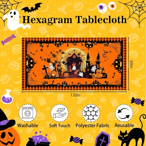 Hexagram Halloween Ghost Tablecloth 60 x 120 Inch Rectangular Decor