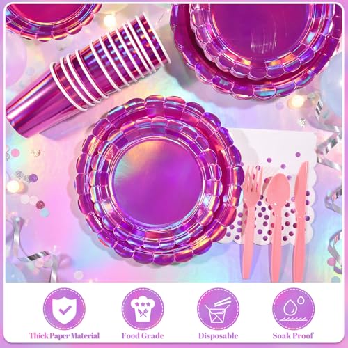 Iridescent Pink Party Plates and Napkins Set - 175 Pcs Halloween Dinnerware Variation