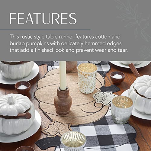 Burlap and Check Pumpkin Table Runner - Fall Centerpiece, 13 x 36, Black & White - Variation of THIS listing
