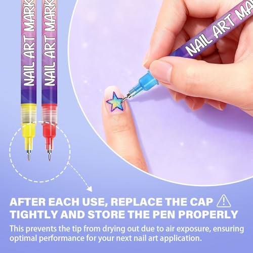 12pcs Fine Tip Nail Art Pen Set - Water-Based Quick-Dry Non-Toxic for Beginners