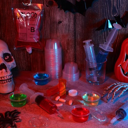 Halloween Party Supplies Set - Blood Bags, Syringes, Pill Bottles, 120 Pieces
