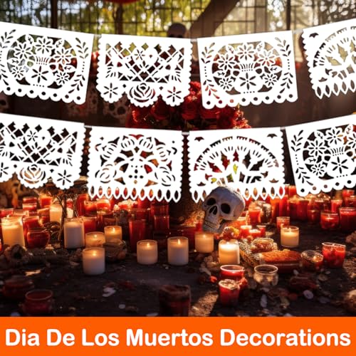White Papel Picado Banners - 6 Pack, 108 Ft Mexican Party Decorations, Wedding & Fiesta Decor - White / 6 Pack