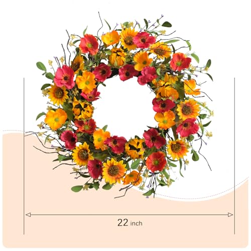 22-Inch Fall Sunflower Wreath for Front Door & Home Decor - Autumn Floral Arrangement