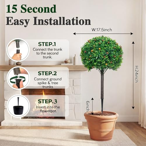 Artificial Topiary Boxwood Ball Trees Set of 2 - 30 Inch Outdoor & Indoor Faux Shrubs with UV Resistance