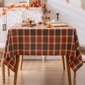 Plaid Fall Tablecloth Rectangle 60x120 Inch Rust - Premium Polyester Table Cover for Thanksgiving & Autumn
