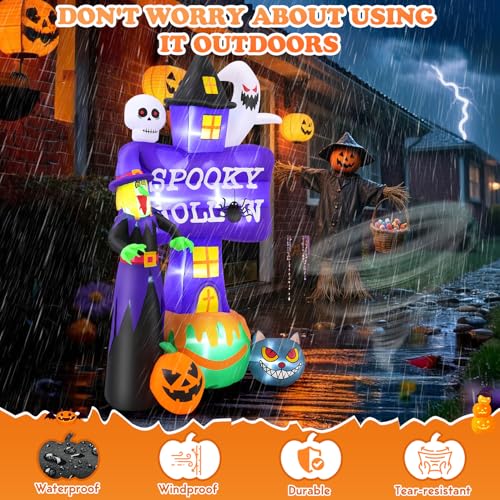 Purple 8FT Halloween Inflatable Witch with LED Lights Outdoor Decoration