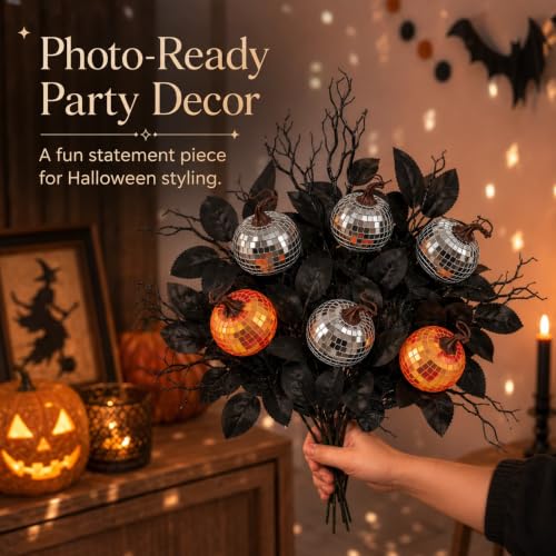 Halloween Pumpkin Decor Set with Disco Pumpkins & Black Branches - 9 Pieces
