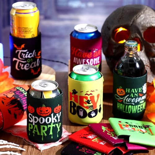 Halloween Beer Can Cooler Sleeves 24 Pack - Insulated 12 oz Drink Wraps