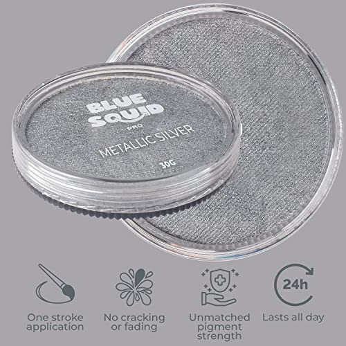 Blue Squid Metallic Silver Face & Body Paint - Water Activated 30g, Kids & Adults