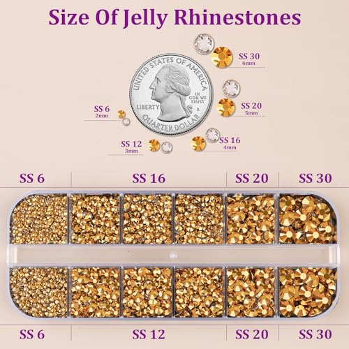 Flatback Rhinestones Jewelry Crafting Kit with Glue - Gold, 12 Grid Sizes