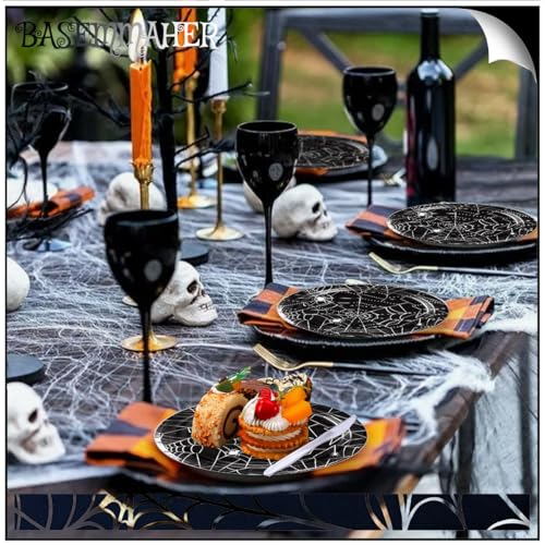 Halloween Spider Web Paper Plates Set - Disposable 7 Inch Dinnerware for Parties