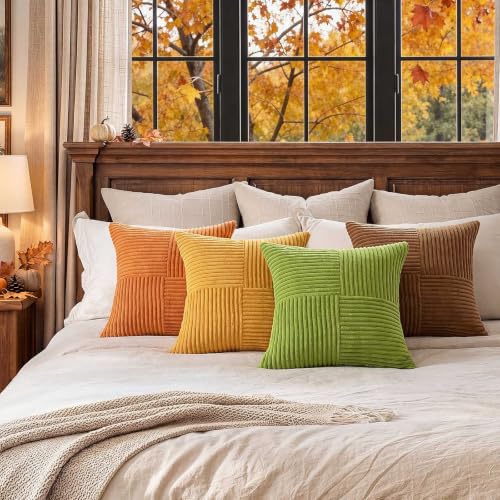 Fall 24x24 Inch Throw Pillow Covers Set of 4 - Boho Autumn Cushion Cases