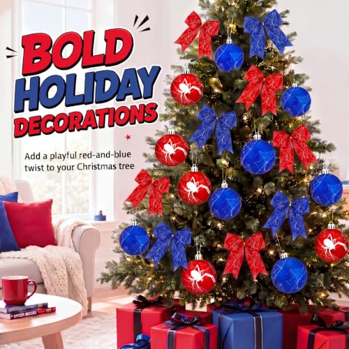 Syhood Spider Christmas Tree Ornaments Set - 24 Pc Holiday Decorations with Web & Bows