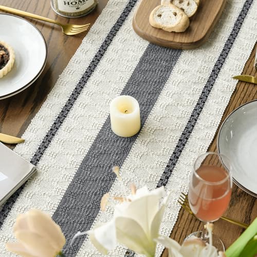 Dark Green Rustic Woven Table Runner 12x72 Inch - Polyester Cotton Home Decor