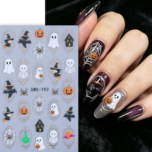 Mirror Ghost Halloween Nail Stickers 4 Sheets 3D Self-Adhesive Nail Art Decals