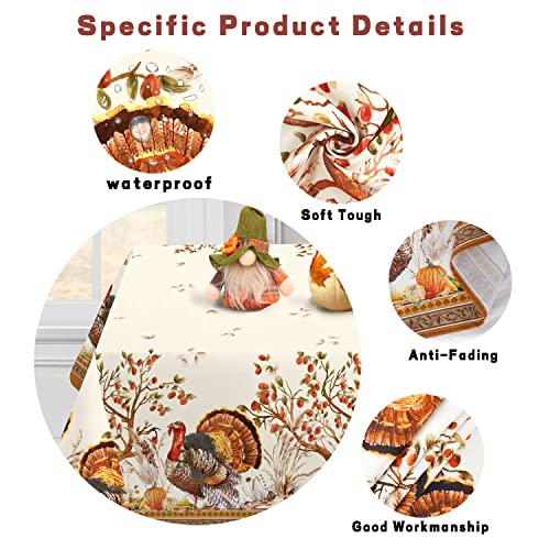 Turkey & Pumpkin Harvest Fall Thanksgiving Tablecloth - 120x60 Inches, Waterproof, Rectangular - Virtumob
