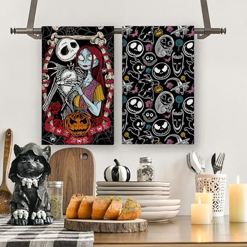 Gray Halloween Kitchen Towels 18x26 Inch 2 Pcs Spooky Home Party Decor