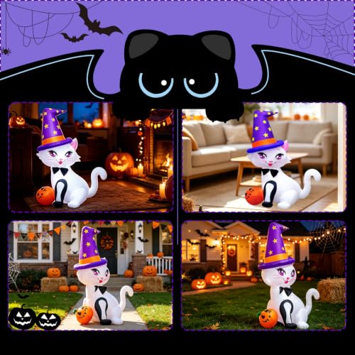 6FT Inflatable Cat Halloween Decoration with Pumpkin LED Light Yard & Garden Decor