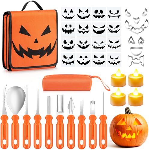 Halloween Pumpkin Carving Kit with 41 Tools & Stencils for Jack-o'-Lanterns