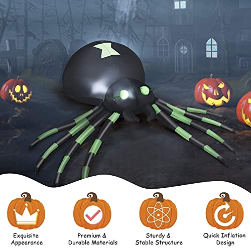 Inflatable Halloween Spider with LED Lights for Outdoor Indoor Yard Decor - 6 Ft