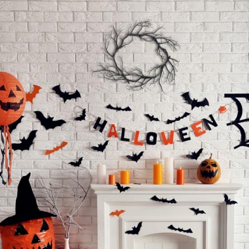 Halloween Door Wreath Fake Twig Garland Outdoor Decor Scary Front Door Accessory