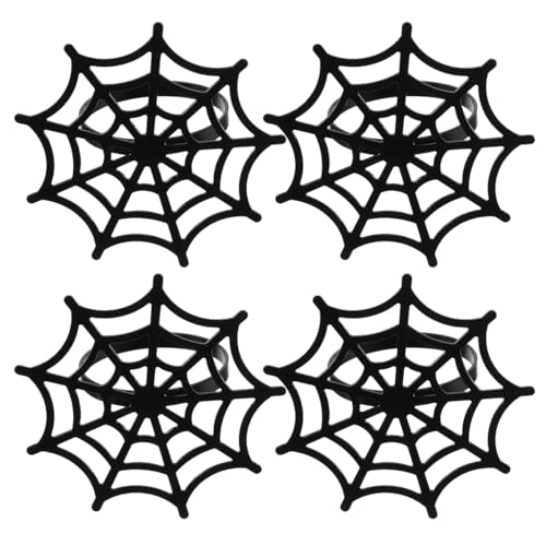 Halloween Spider Web Napkin Rings Set of 4 - Metal Table Decorations for Parties