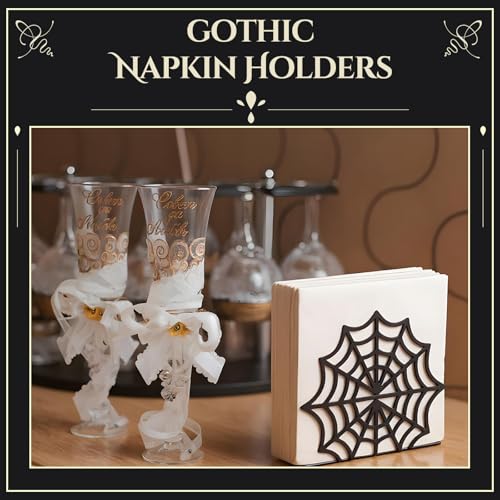 Gothic Cobweb Metal Napkin Holder - Table Tissue Dispenser, Black & Decorative