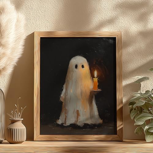Vintage Halloween Ghost Candle Wall Art Print - 10x8 Inches