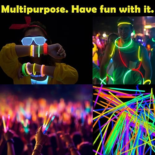 Glow Sticks 300 Pack - 8-Inch Neon Glow-in-the-Dark Party Favors - Variation 1