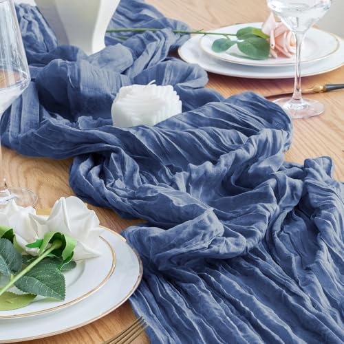 12 Pack Blue Cheesecloth Table Runners, 10FT Boho Sheer Linen for Events