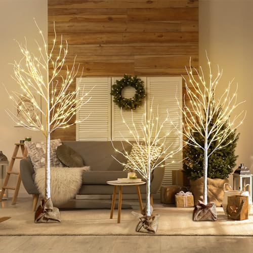 Outdoor Christmas Birch Tree Lights Set - 3 Pack, 4ft 5ft 6ft Variations