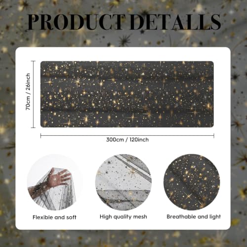 6PC Black Gold Stars Reversible Sheer Table Runner 28x120 Inch for Wedding Holiday Decor