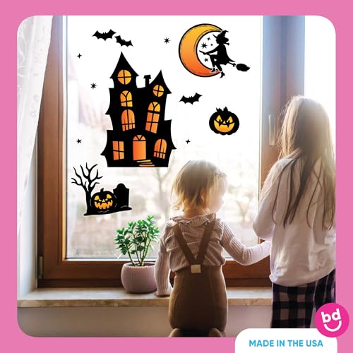 Halloween Haunted House Window Clings - Reusable Static Decals for Kids & Home Decor