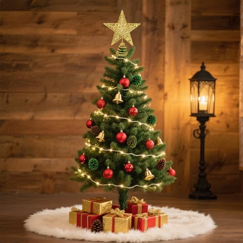 Christmas Tree Topper Star - Gold Glitter Treetop for Holiday Decoration