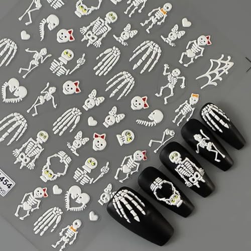 Halloween Skull Nail Art Stickers 3D Self-Adhesive Decals for Manicure DIY