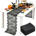 8pcs Halloween Black Lace Table Runners - Elegant Gothic Table Decor 14x120 Inch