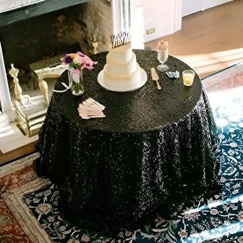 Sequin Round Tablecloth 120 Inch Black for Party - Variation of THIS listing