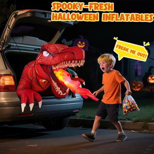 T-Rex Halloween Trunk or Treat Car Decorations Kit - Inflatable, LED Lights, Universal Fit