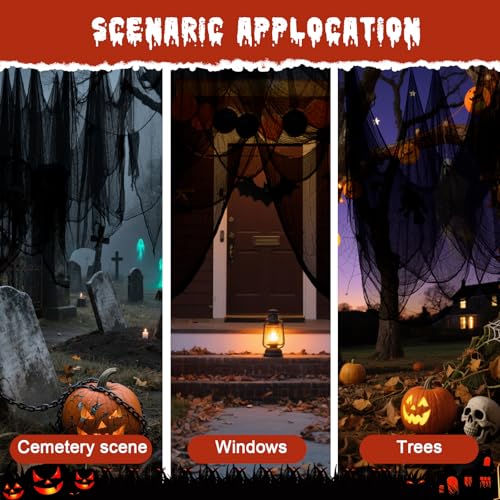Halloween Black Creepy Gauze Cloth - 500x40in Haunted House Decor - Variation: Black