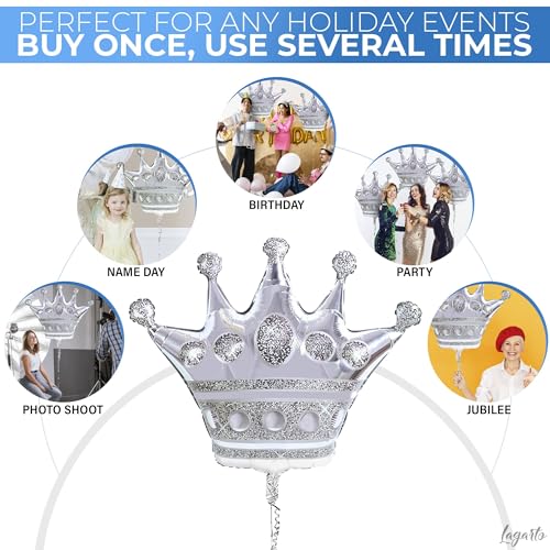Silver Crown Balloon Set - 3 Extra Large Foil Party Decorations