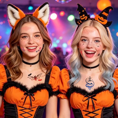 Glitter Halloween Face Tattoos - 36 Waterproof Temporary Makeup Accessories