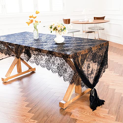 Black Lace Tablecloth 60x120 Inch - Formal & Casual Decor with Variation: Black/1